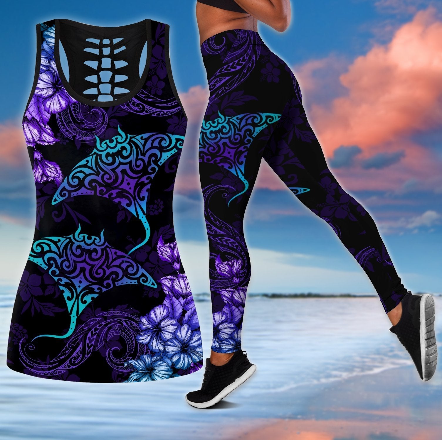 Beautiful rays hibiscus hawaii combo legging tanktop