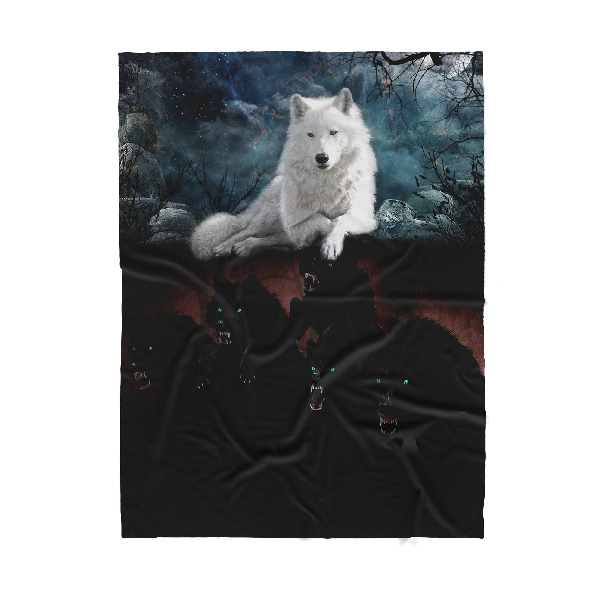 Custom Sherpa Blanket Black And White Wolves MEI
