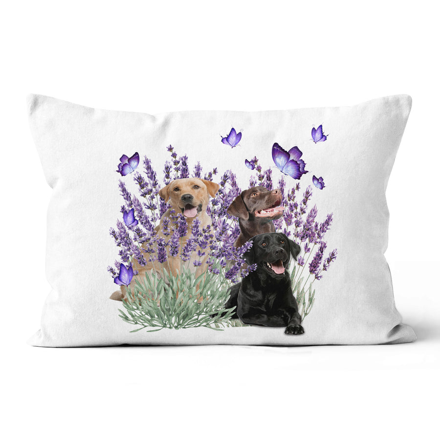 Home Decor Canvas Throw Pillow Purple Pillow Labrador And Flowers