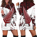 New Zealand Maori Fern Red Edition Hoodie Dress HC - Amaze Style™-Apparel