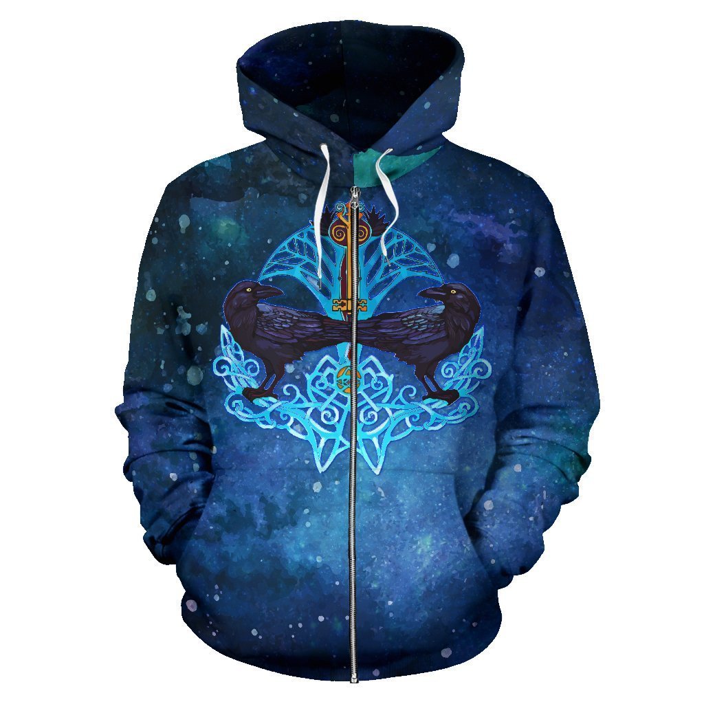 Viking Crow And Key Zip-Up Hoodie A7 - Amaze Style™-ALL OVER PRINT ZIP HOODIES (P)