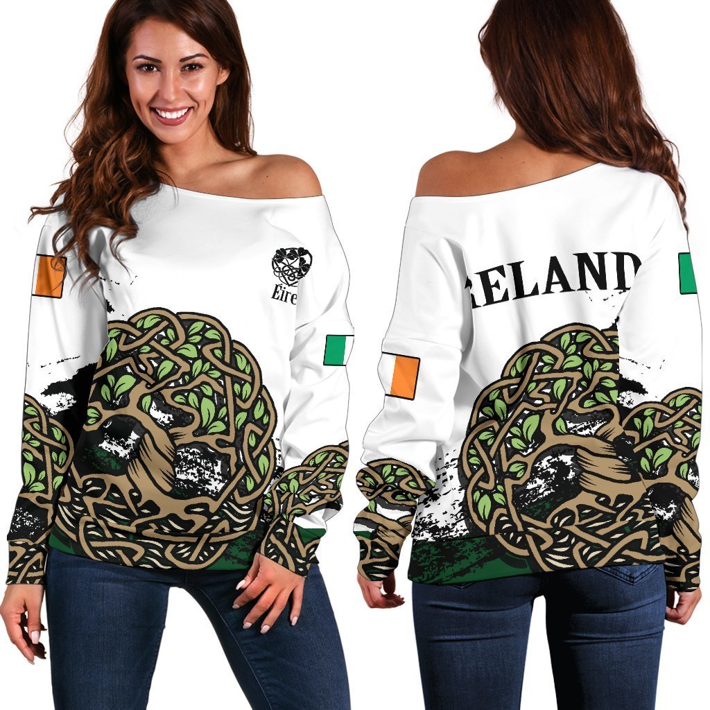 Celtic Tree of Life White Shoulder Sweater Version Z2 - Amaze Style™-WOMENS OFF SHOULDER SWEATERS