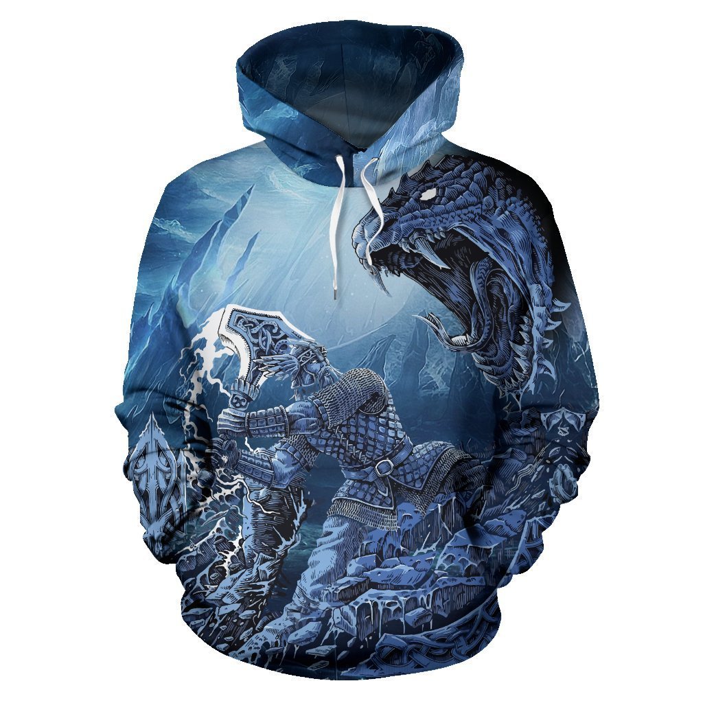 Viking Thor Vs Midgard Serpent All-Over Hoodie A7 - Amaze Style™-ALL OVER PRINT HOODIES (P)