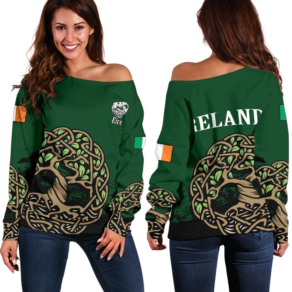 Celtic Tree Of Life Women's Off Shoulder Sweater Version 2 Z2 - Amaze Style™-WOMENS OFF SHOULDER SWEATERS