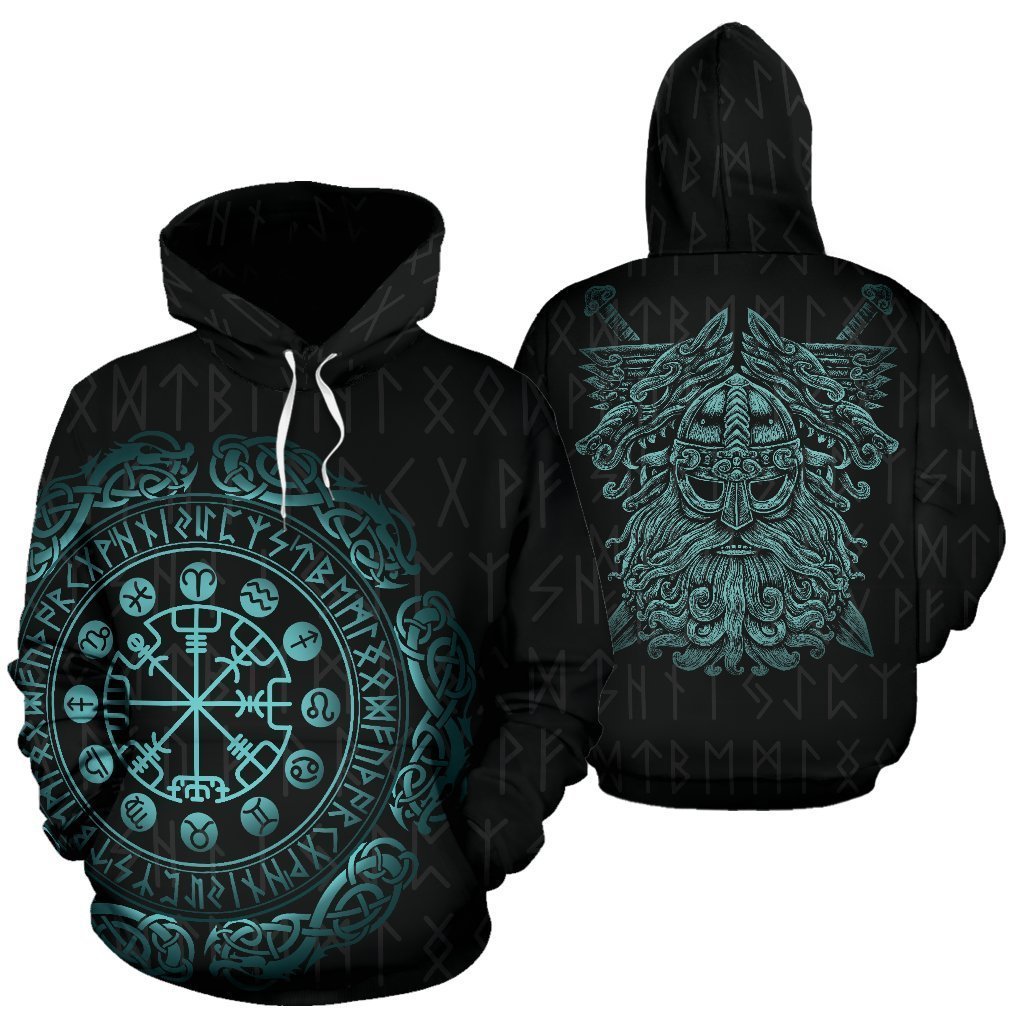 Viking Hoodie - Mighty Odin And The Compass Of Element Hoodie TH7 - Amaze Style™-ALL OVER PRINT HOODIES (P)