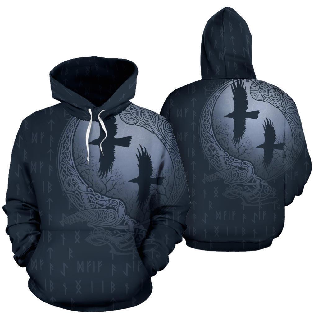 Viking Hoodie Raven And Odin'S Eye Blue Grey NN82 - Amaze Style™-Apparel