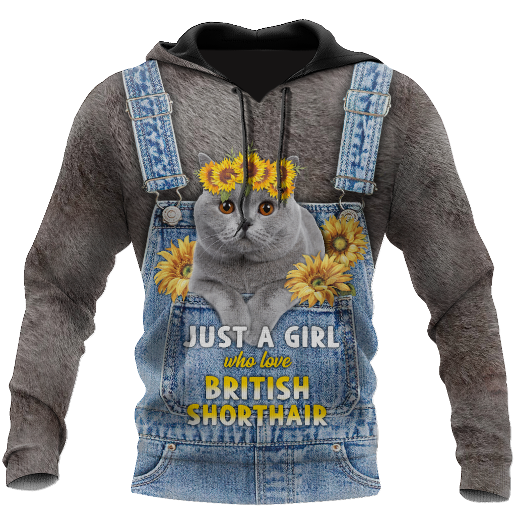 Love Cat Just a girl British Shorthair face hair 3D all over shirts for women