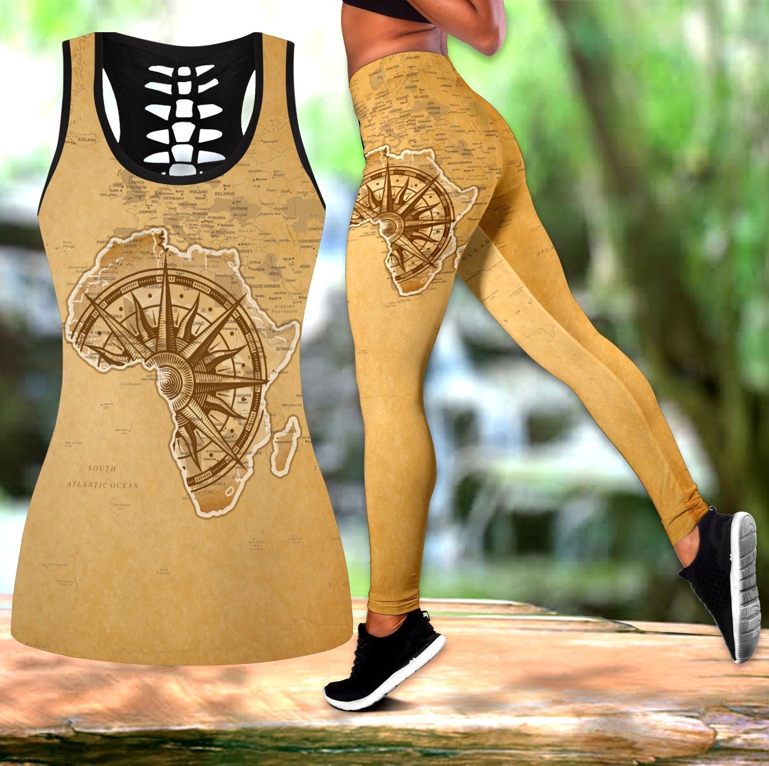 African Traditional Pattern 3D Over Printed Legging & Tank top ML