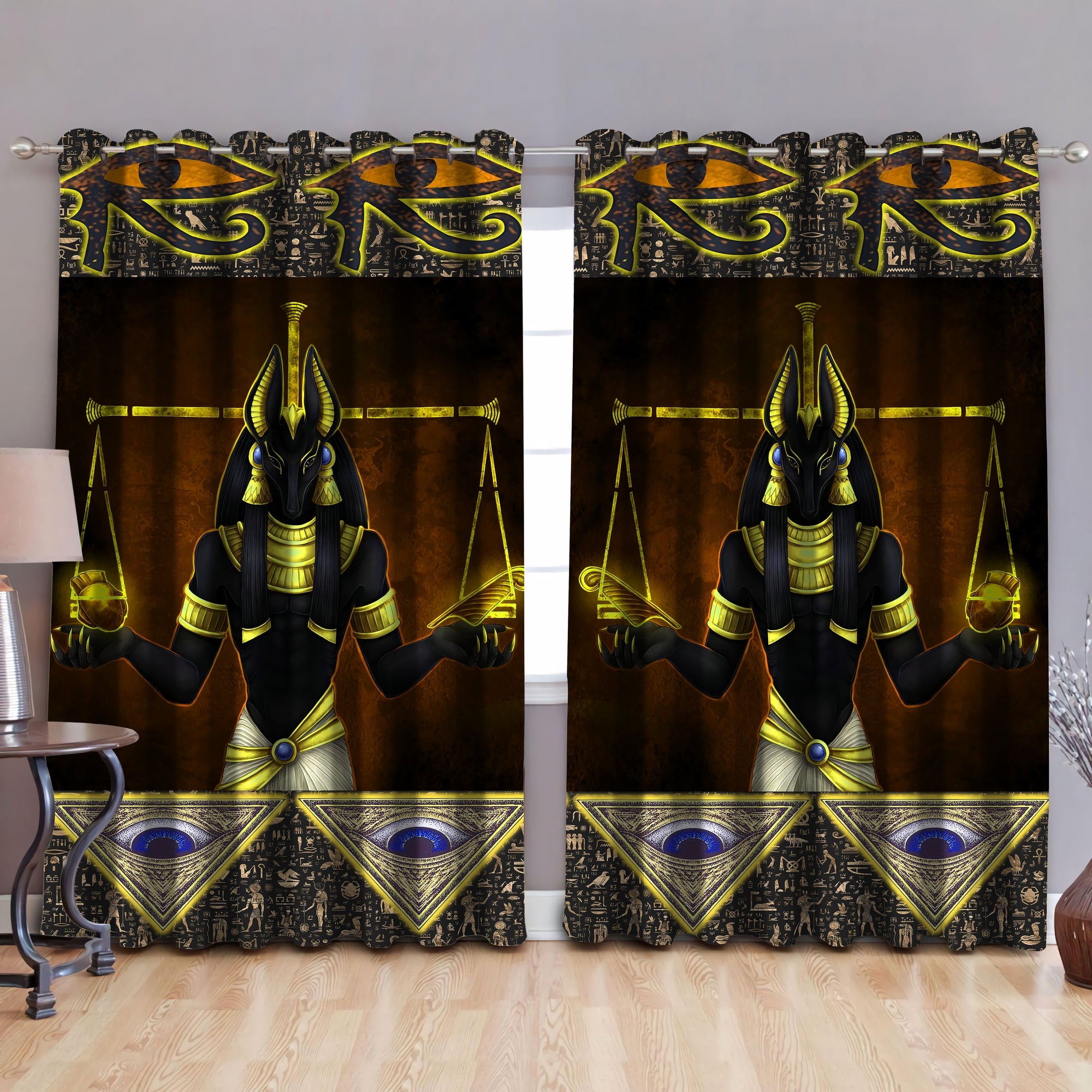 Ancient Egyptian Anubis Pattern Blackout Thermal Grommet Window Curtains MP09062009C