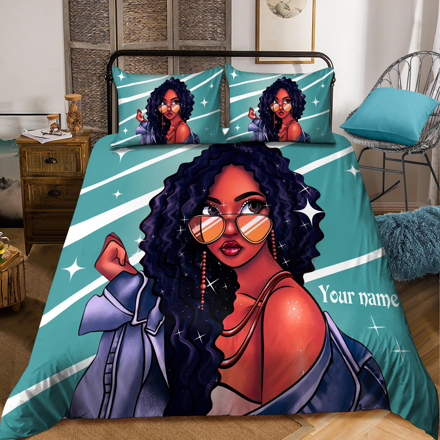 Beautiful Black Girl  Custom Name Duvet Cover Set Bedding Set