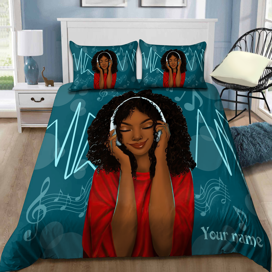 Music Black Girl  Custom Name Duvet Cover Set Bedding Set