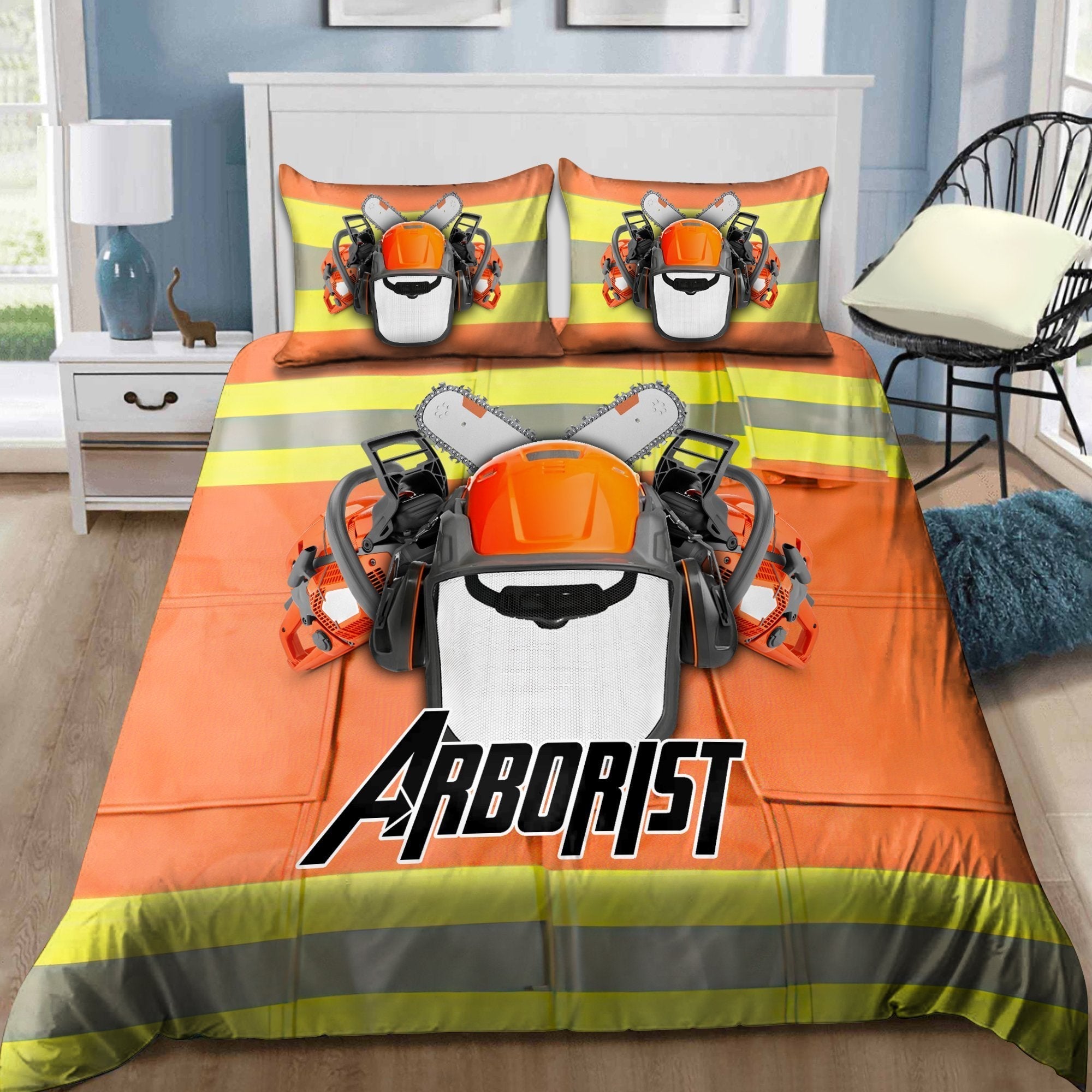 Premium All Over Printed Chainsaws And Safety Helmet Arborist Bedding Set MEI