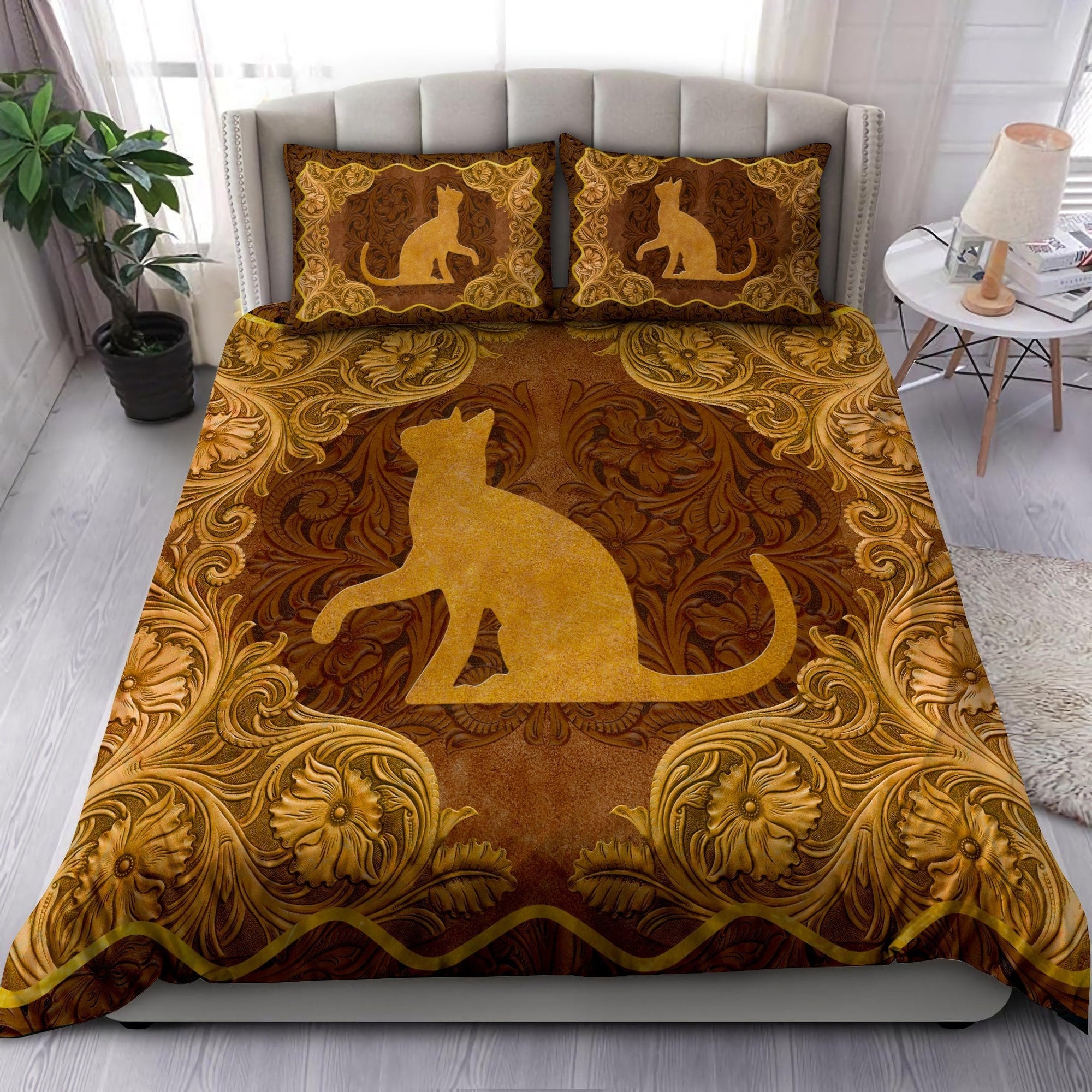 Love Cat antique golden frame 3d printed Bedding set