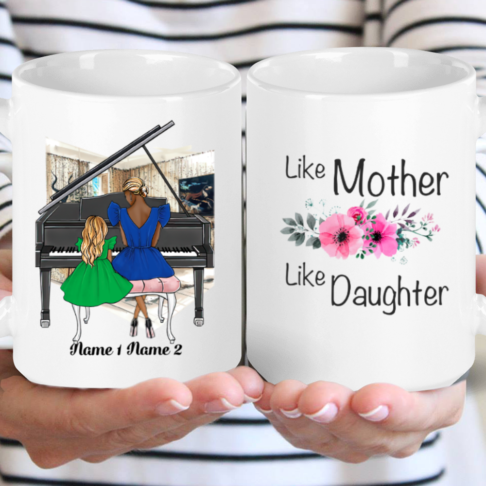 Personalized Mom-Daughter Piano Cozy Home background White Mug