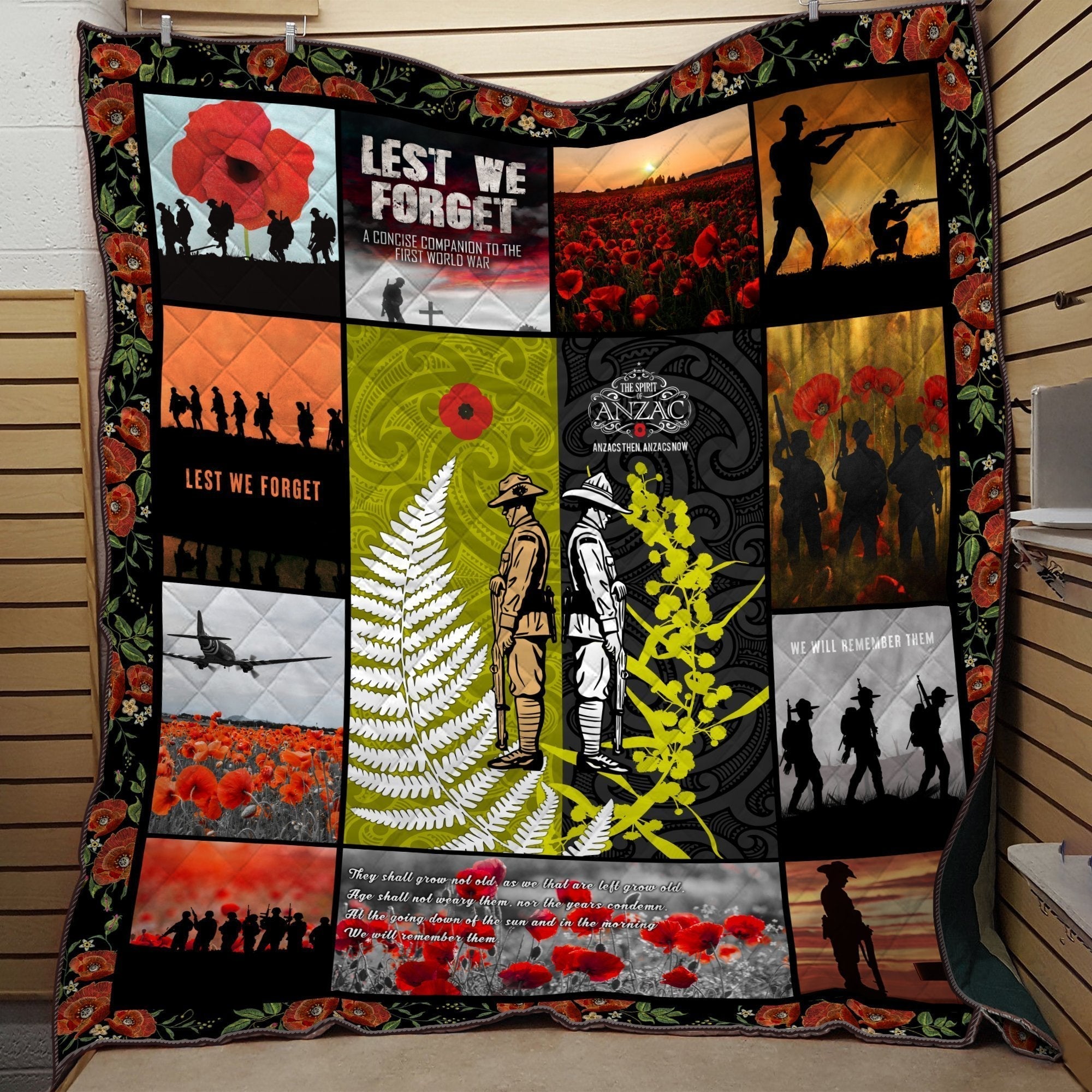 Tmarc Tee Anzac day Soldier Australia and Kiwi Soldier wattle silver fern Quilt