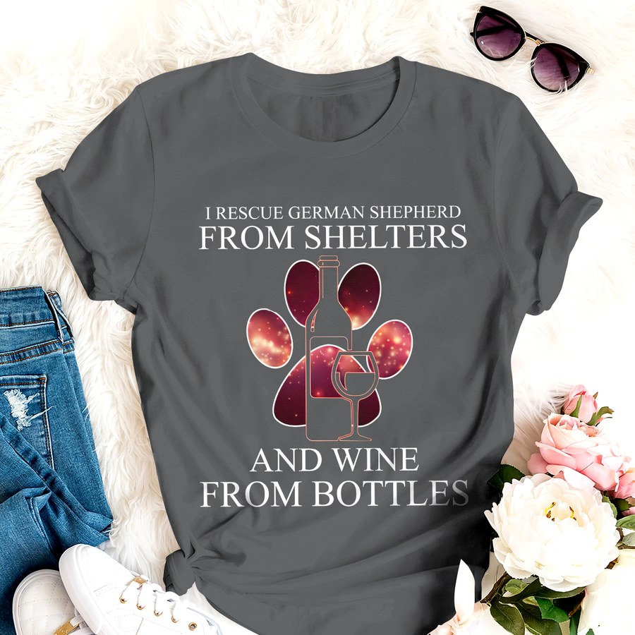 Dog T-shirt I Rescue German Shepherd  From Shelters  And Wine