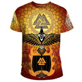 Hoodie Viking Raven Of Odin And Drakkar On Fire On Vignette Gold Valknut