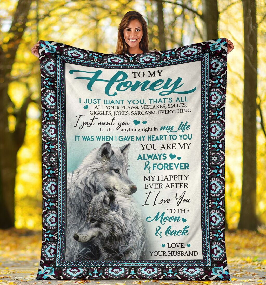 Custom Blanket Wolf To My Wife-Best Gift For Wife-Sherpa Blanket TN
