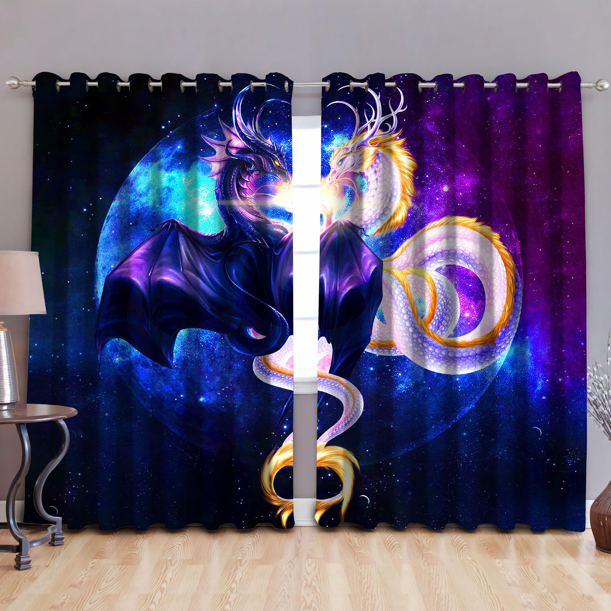 Galaxy Dragon Art Blackout Thermal Grommet Window Curtains AM210501S-NM-52'' x 63''-Vibe Cosy™