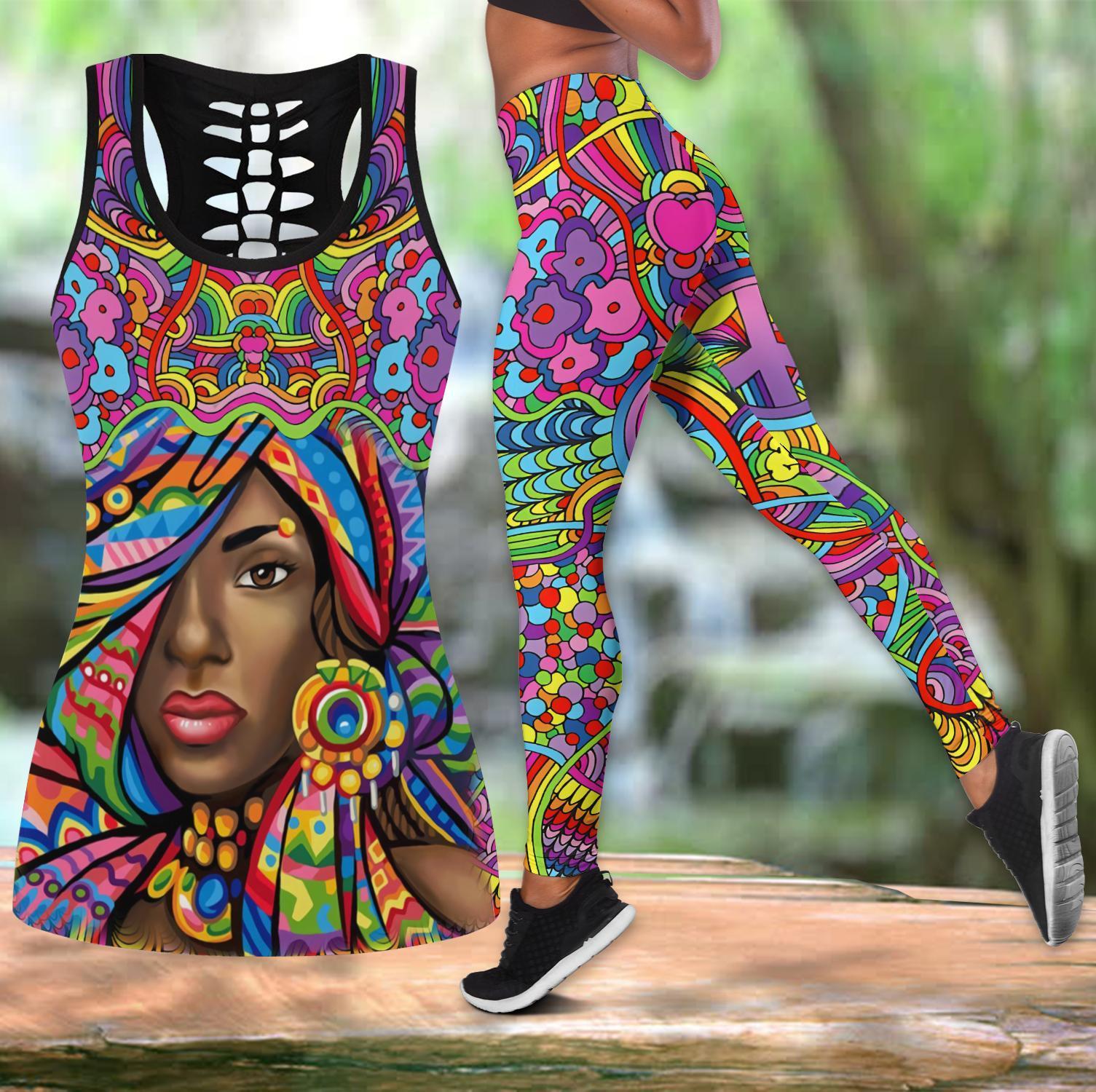 African Black Girl Pattern Legging & Tank top-ML-Apparel-ML-S-S-Vibe Cosy™