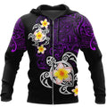 Amazing Polynesian Tattoo Purple Turtle Hoodie ML