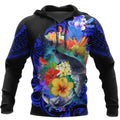 Amazing Kanaka Maoli Humpback Whale with Tropical Flowers Hoodie Tshirt for Men and Women ML