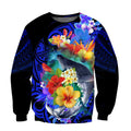 Amazing Kanaka Maoli Humpback Whale with Tropical Flowers Hoodie Tshirt for Men and Women ML