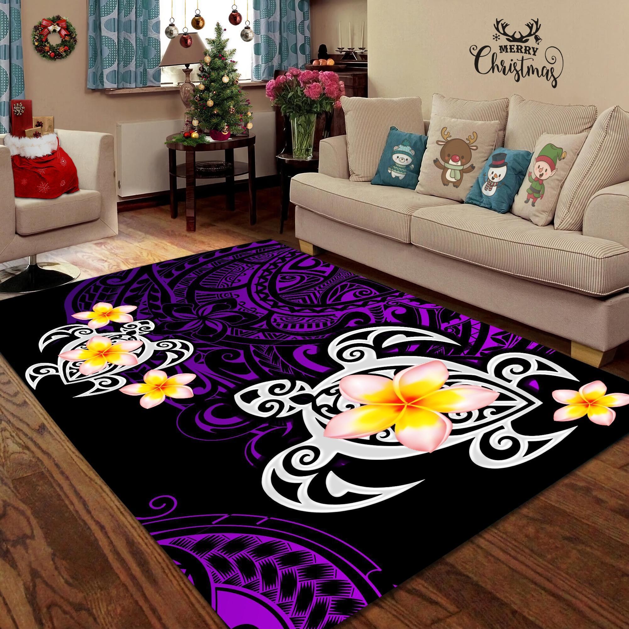 Amazing Polynesian Tattoo Purple Turtle Rug ML