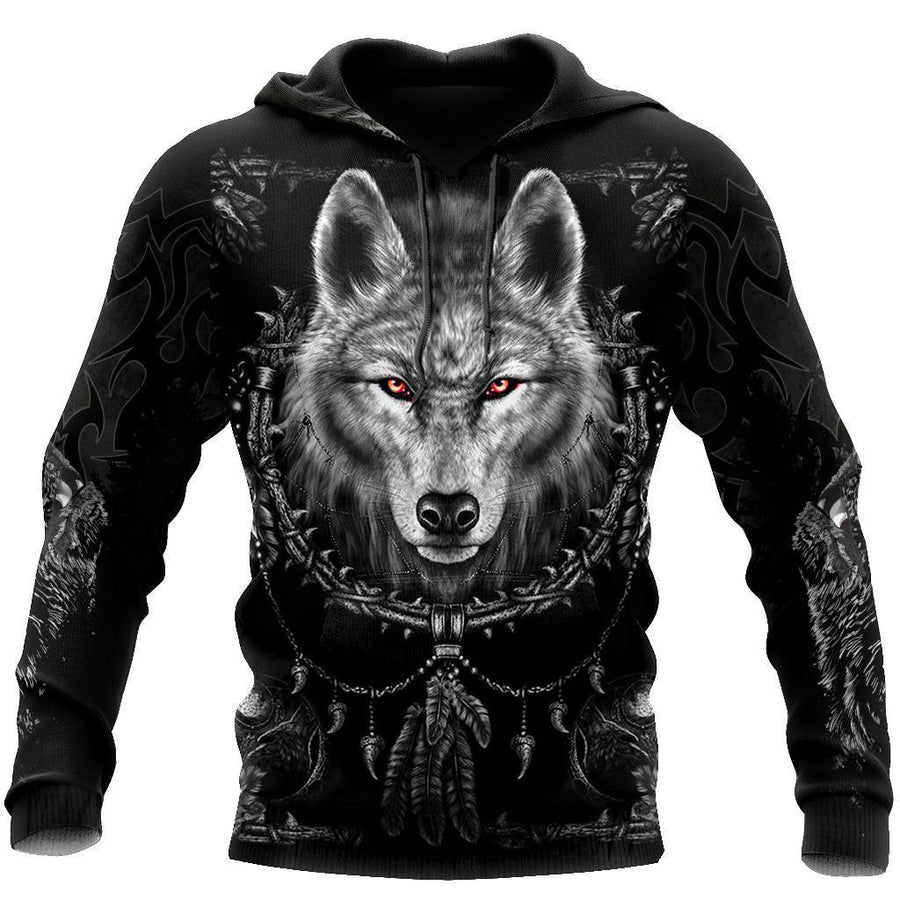 Black Wolf 3D Over Printed Hoodie for Men and Women-ML