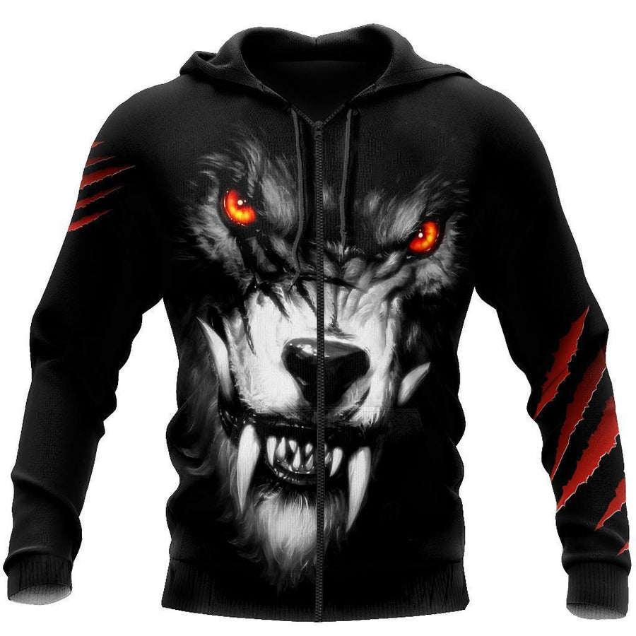 Scary Wolf 3D Over Printed Hoodie for Men and Women-ML