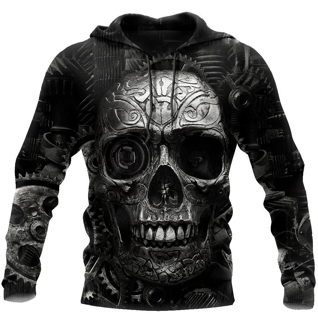 Mechanic Skull 3D All Over Printed Hoodie For Men and Women TN