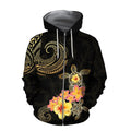 Amazing Polynesian Tattoo Turtle Hibiscus Frangipani Hoodie ML