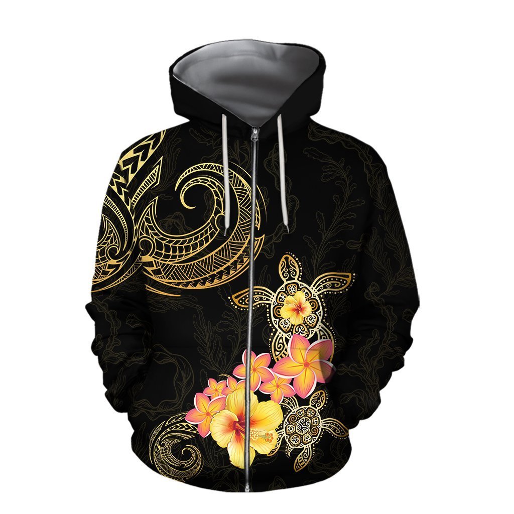 Amazing Polynesian Tattoo Turtle Hibiscus Frangipani Hoodie ML